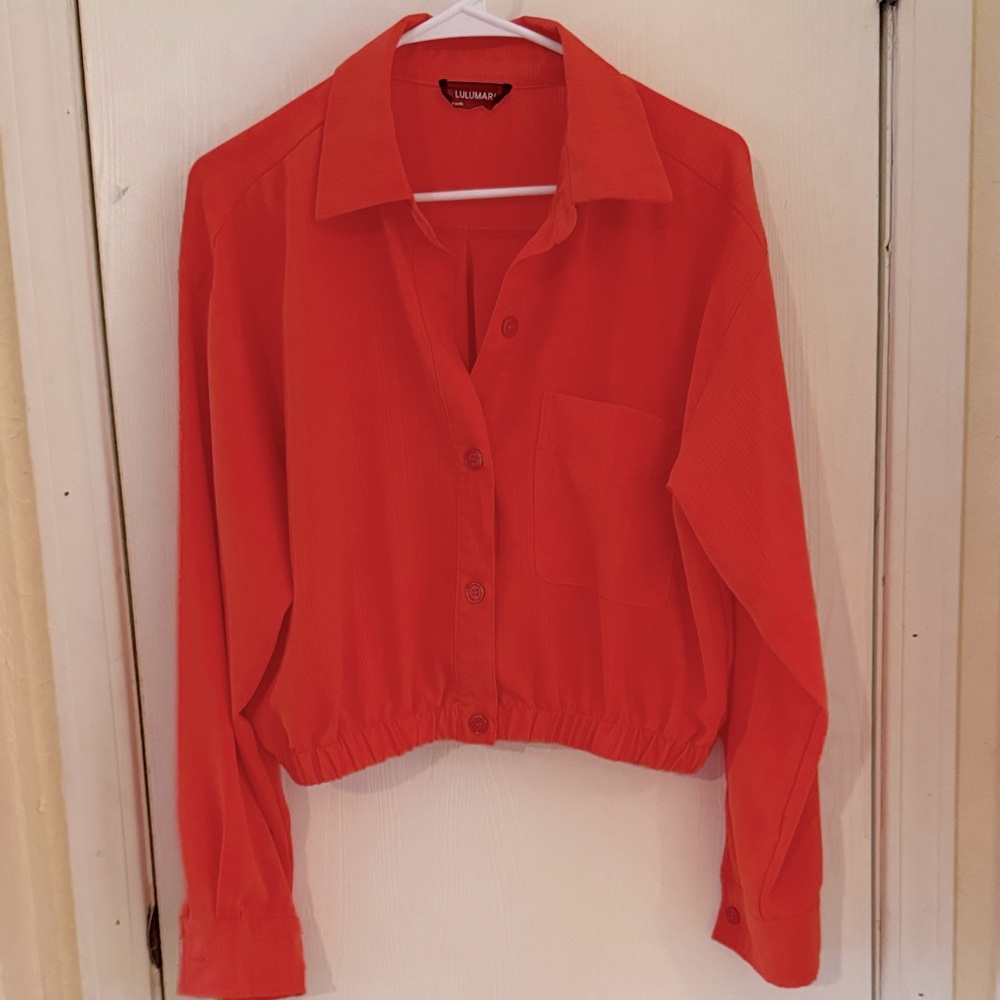 Lulumari Women's Red Orange Button-Up Top